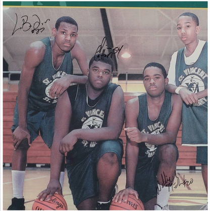 LeBron James 1999 00 St Vincent St Mary High School Team Signed Division III State Champions Framed Poster 21 X 25 Beckett Loa 9 Signatures