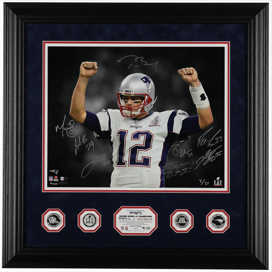 Super Bowl LI Champion New England Patriots Multi-Signed, Framed Photograph (8 Signatures) LE (#7/51) - Featuring Tom Brady, James White, Rob Ninkovich - 30 x 30 - Fanatics, Tristar