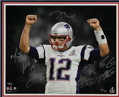 Super Bowl LI Champion New England Patriots Multi-Signed, Framed Photograph (8 Signatures) LE (#7/51) - Featuring Tom Brady, James White, Rob Ninkovich - 30 x 30 - Fanatics, Tristar
