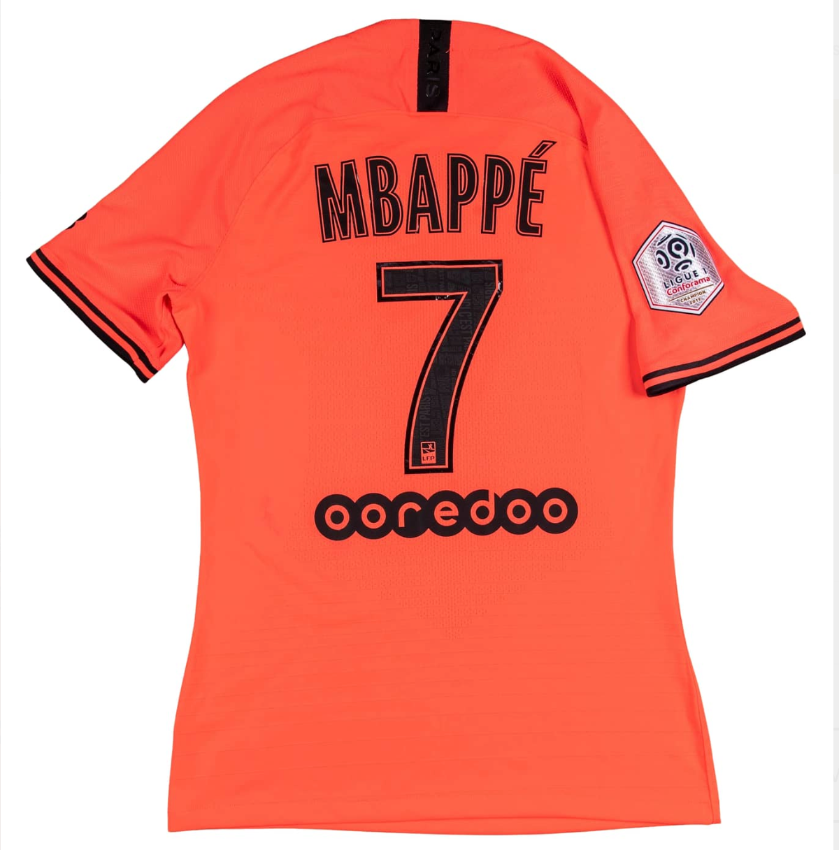 Kylian Mbappe 2019 20 Paris Saint Germain Match Issued Jersey #7 Orange Mears LOA Authentic