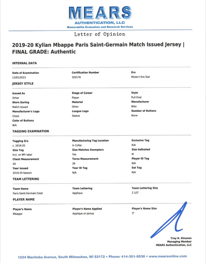 Kylian Mbappe 2019 20 Paris Saint Germain Match Issued Jersey #7 Orange Mears LOA Authentic