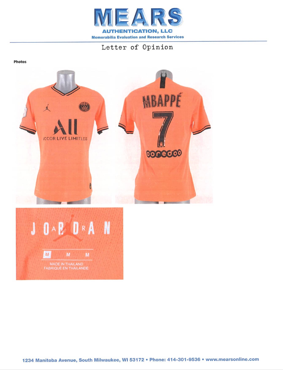 Kylian Mbappe 2019 20 Paris Saint Germain Match Issued Jersey #7 Orange Mears LOA Authentic