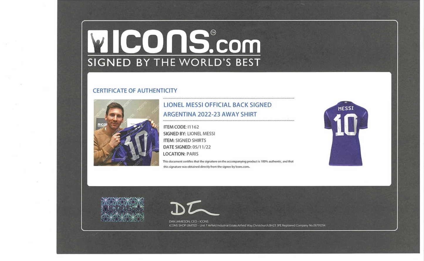 Lionel Messi Signed Argentina National Team Jersey - ICONS COA