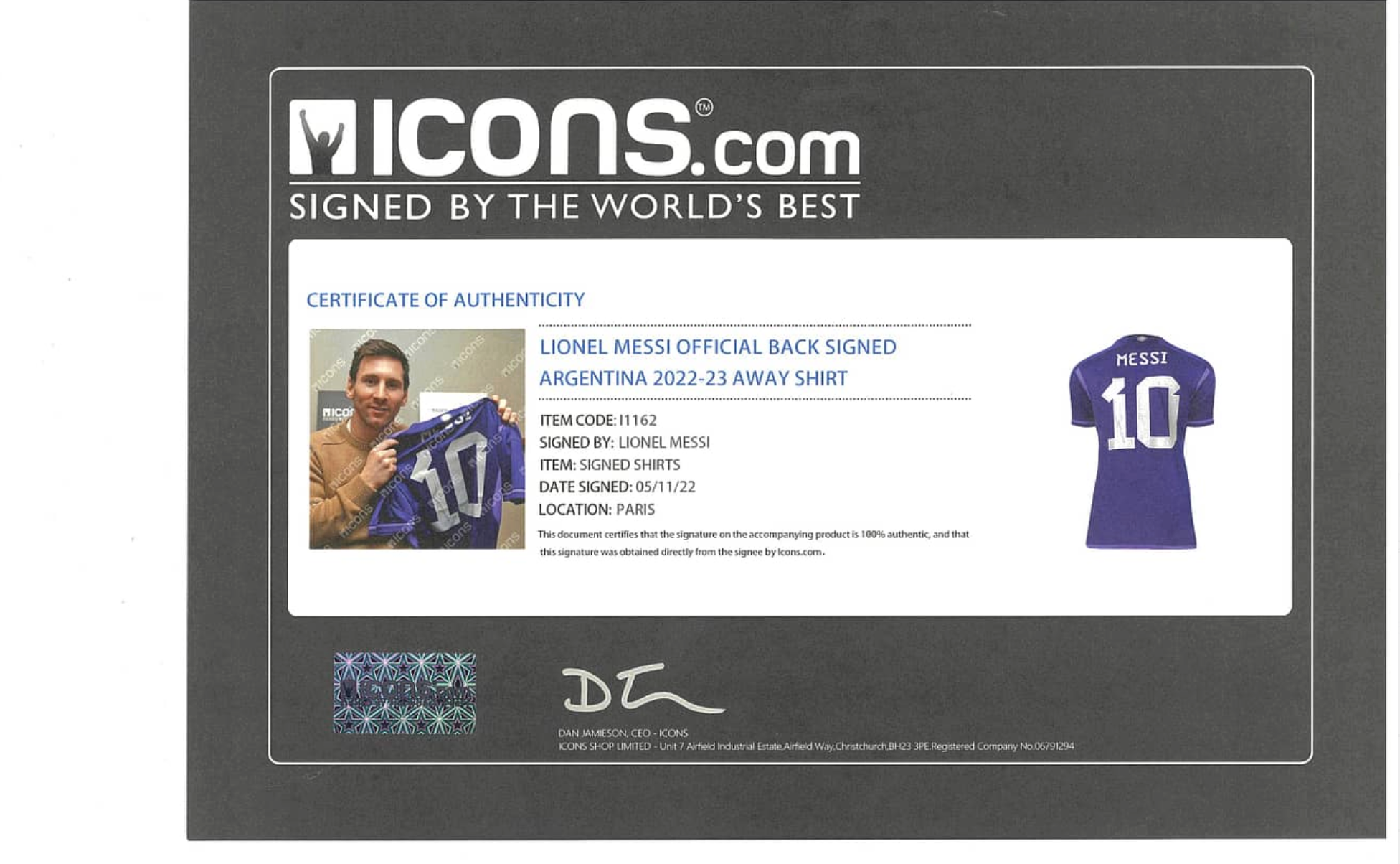 Lionel Messi Signed Argentina National Team Jersey - ICONS COA