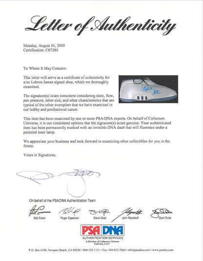 LeBron James 2001 02 Signed And Inscribed King James GAME WORN/ ISSUED Adidas The Kobe Two High School Era Sneakers  MEARS LOA PSA/DNA LOA