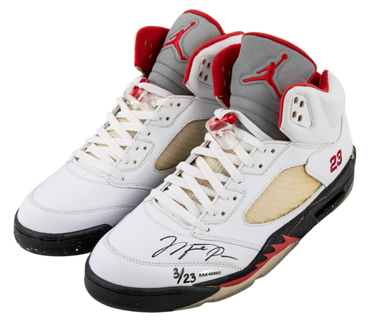 Michael Jordan Signed Air Jordan 5 Retro Fire Red Single Signed LE 3/23 Size 13 UDA Card + JSA LOA
