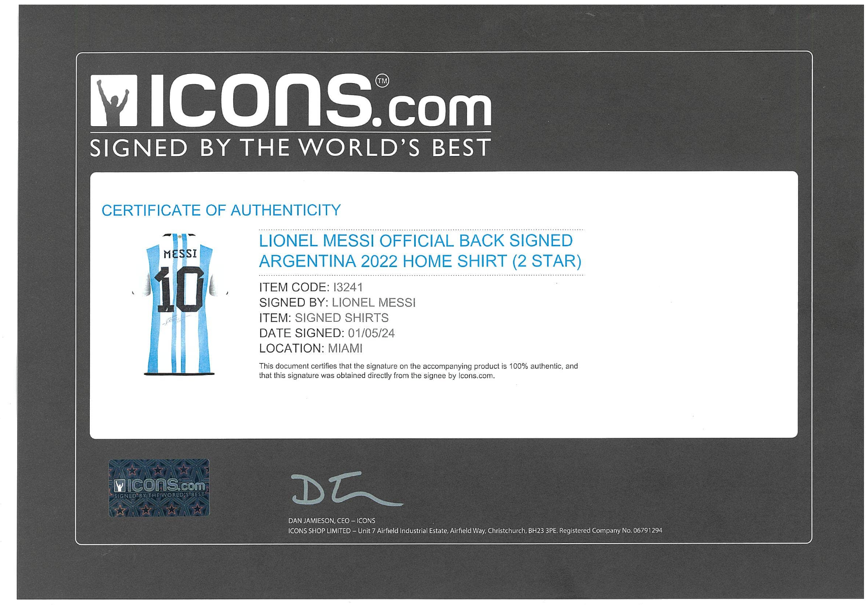 Lionel Messi Signed Argentina National Team Jersey - ICONS COA