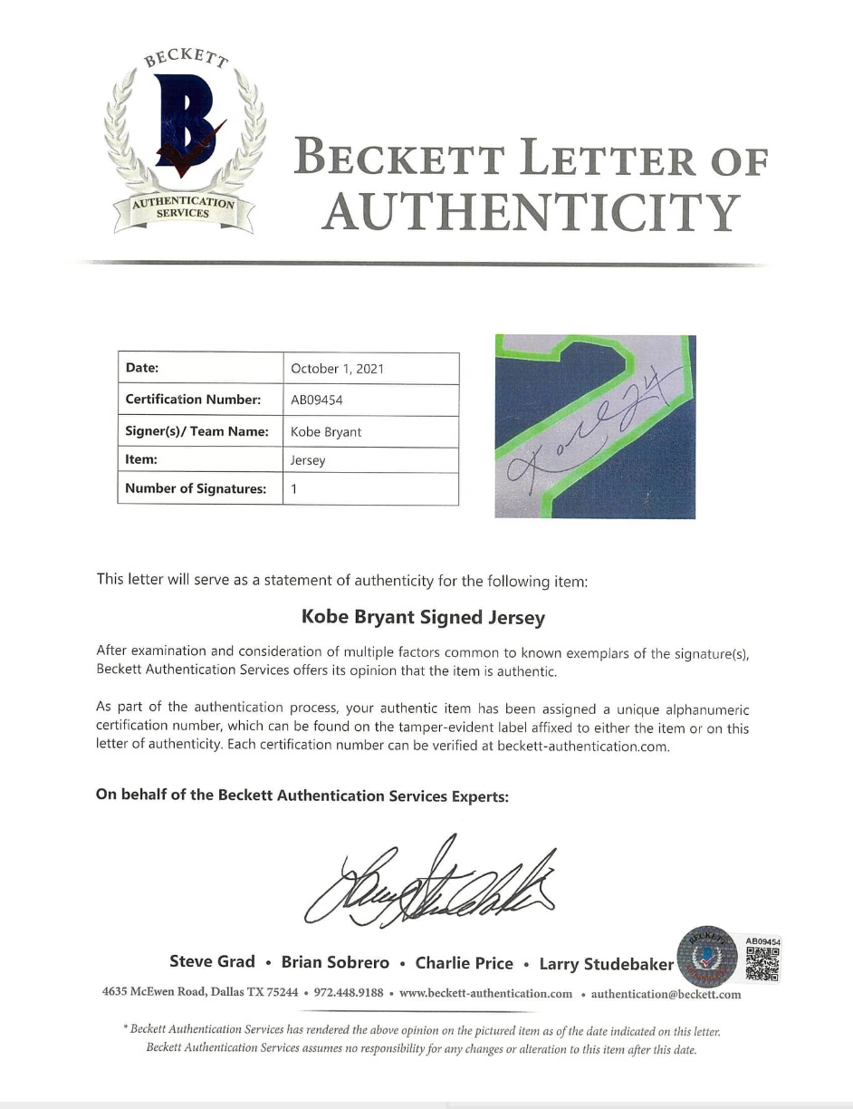 Kobe Bryant 2014 Richard Sherman Celebrity Softball GAME USED Photo Matched Signed Jersey #24 Aaron Avery LOP Beckett LOA