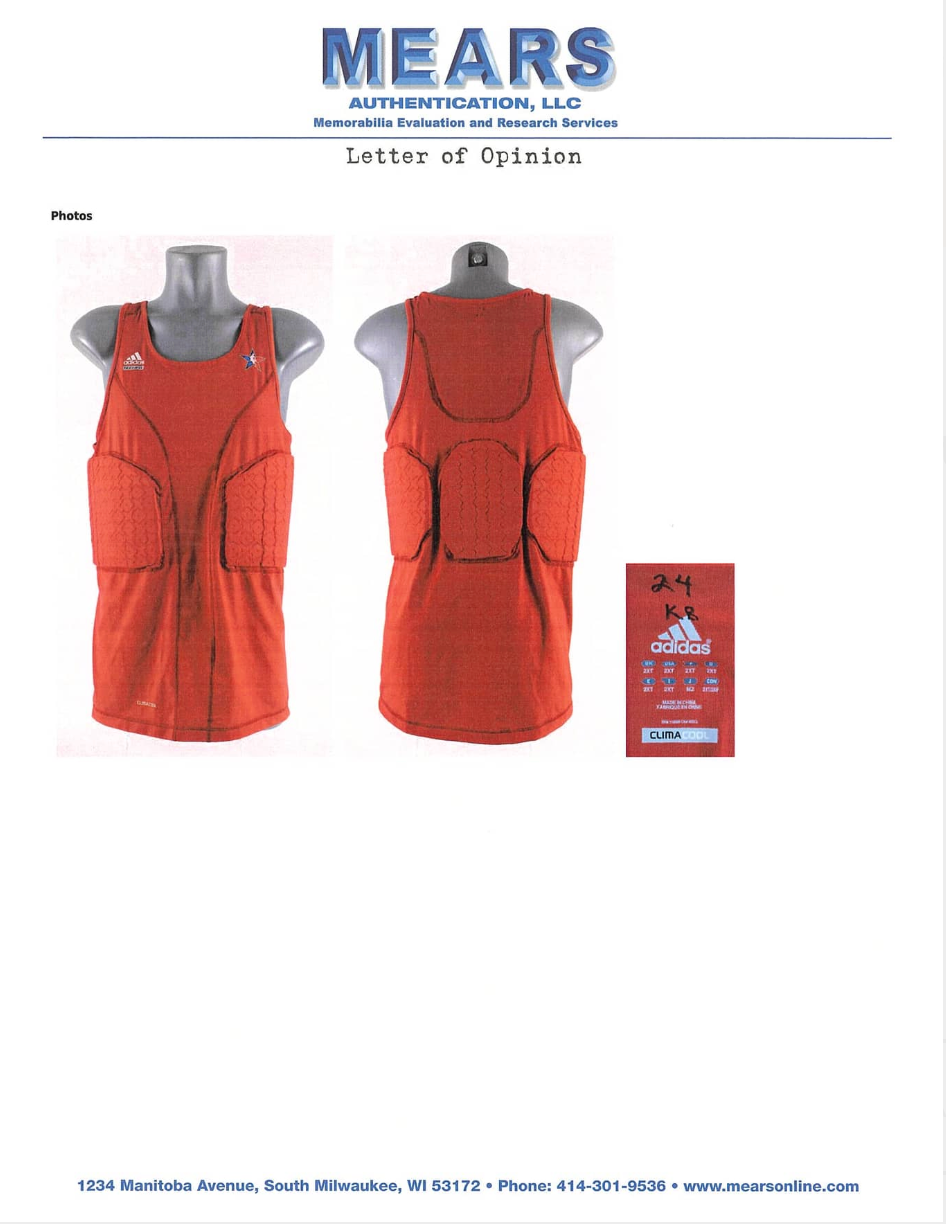 Kobe Bryant 2010 NBA All Star Game Padded Undershirt Game Used MEARS LOA + Grey Flannel LOA