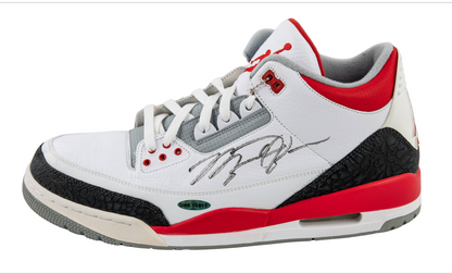 Michael Jordan Single Signed Air Jordan 3 Retro White And Red Shoe Size 13 UDA Card + JSA LOA