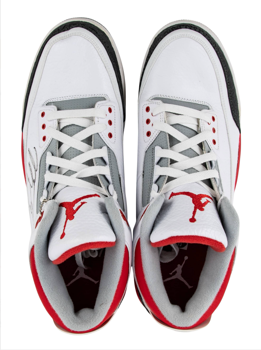 Michael Jordan Single Signed Air Jordan 3 Retro White And Red Shoe Size 13 UDA Card + JSA LOA