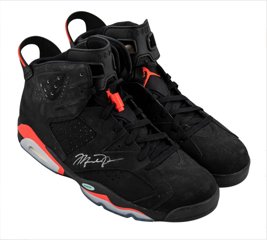 Michael Jordan Signed Air Jordan 6 Retro Black Infrared Single Signed Size 13 UDA Card + JSA LOA