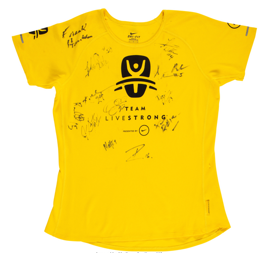 Kobe Bryant + Lakers Multi-Signed Team Livestrong Marathon Shirt  Late 1990s w/ Signing Photos (PSA/DNA LOA + Beckett LOA)