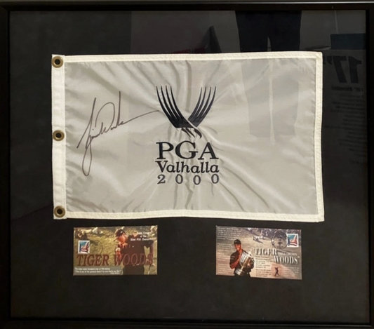 Tiger Woods Signed 2000 PGA Valhalla Golf Flag Framed Display During Tiger Slam! (PSA/DNA)