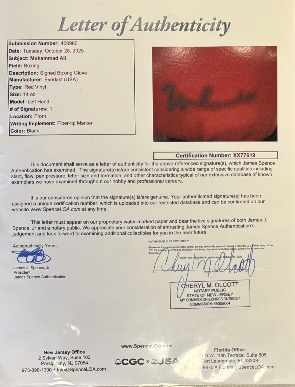 Muhammad Ali Signed Red Everlast Boxing Glove (JSA)