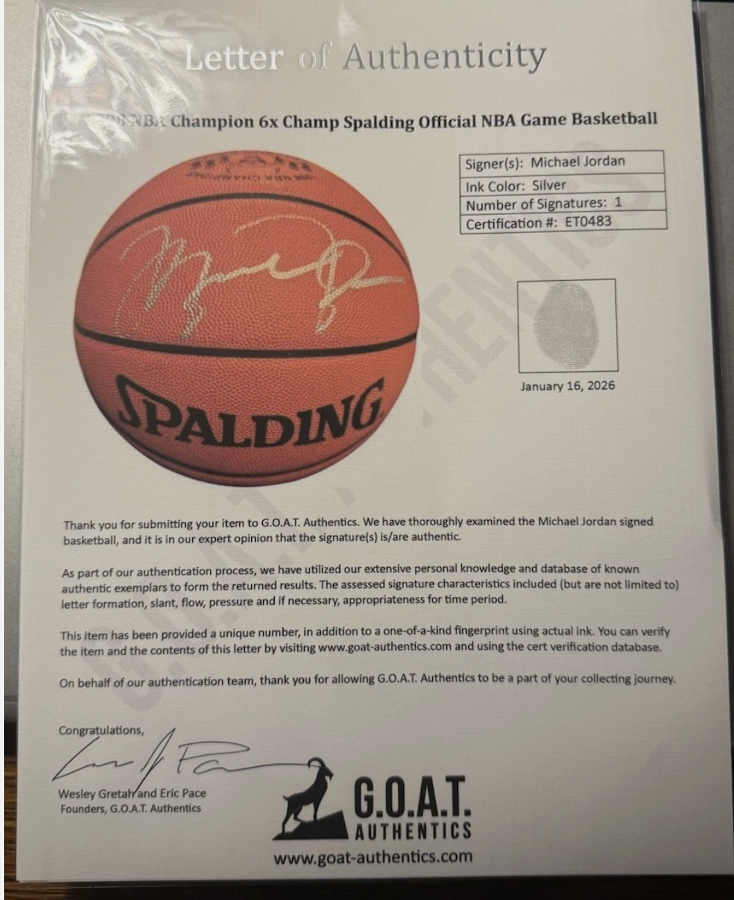 Michael Jordan Autographed Chicago Bulls 1998 6X NBA Champions Basketball GOAT LOA