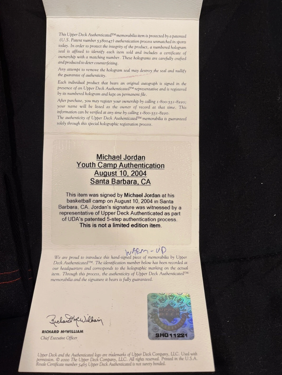 Michael Jordan Upper Deck Signed Chicago Warm Up Jersey With UDA COA