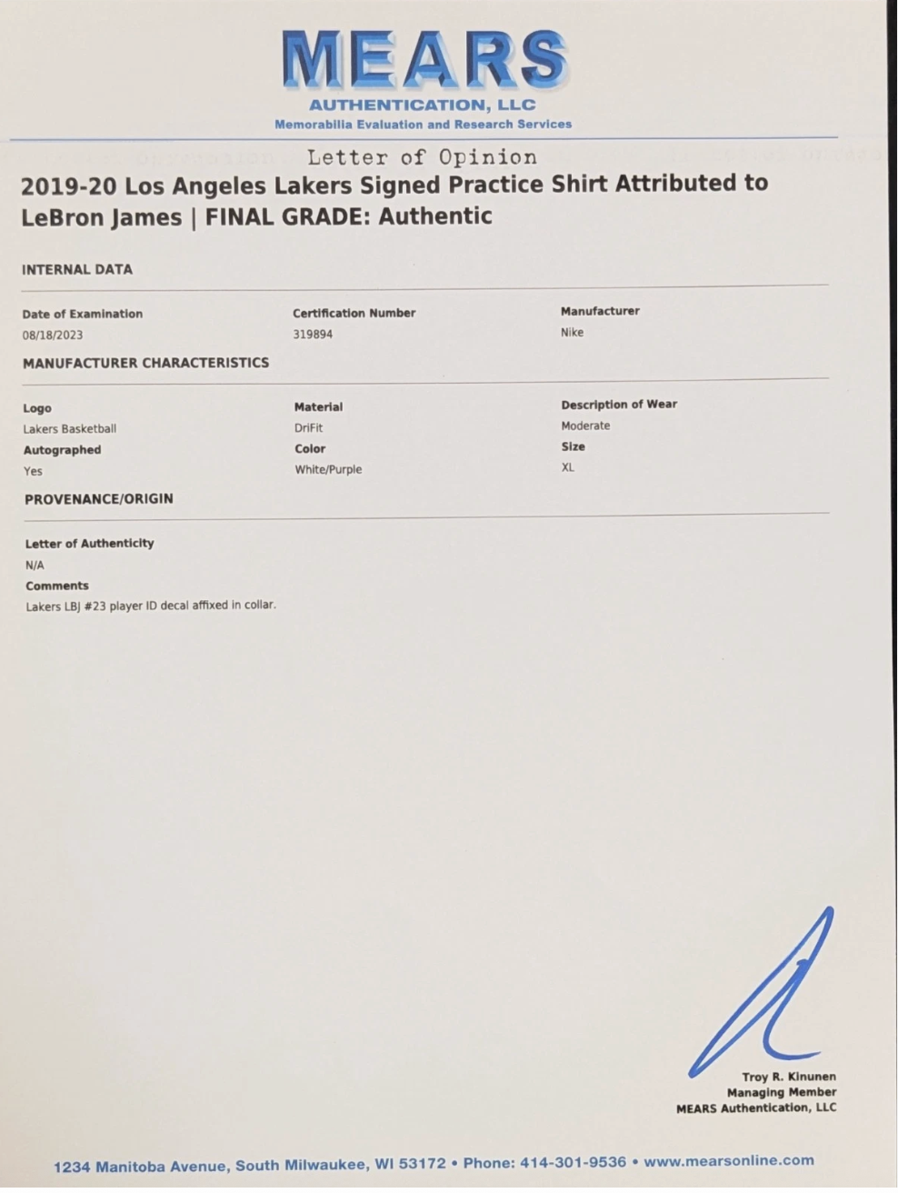 LeBron James Signed Los Angeles Lakers Practice Worn / Potentially Worn Shirt (Beckett And MEARS LOA )