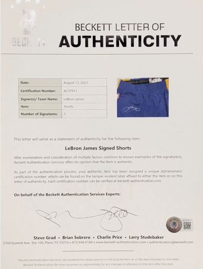 LeBron James Signed 2018 Los Angeles Lakers Shorts Attributed MEARS And Beckett BAS LOA