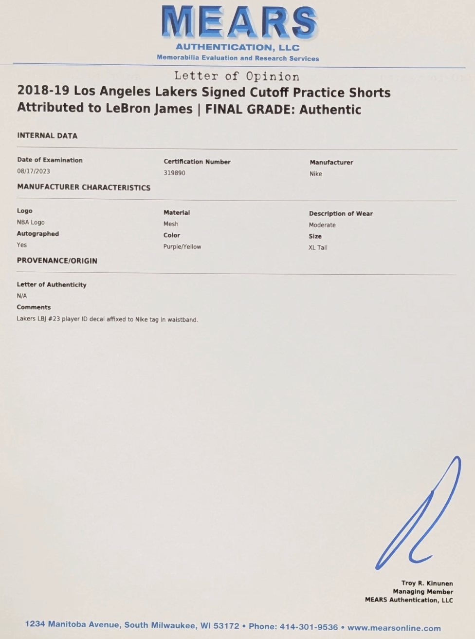 LeBron James Signed 2018 Los Angeles Lakers Shorts Attributed MEARS And Beckett BAS LOA