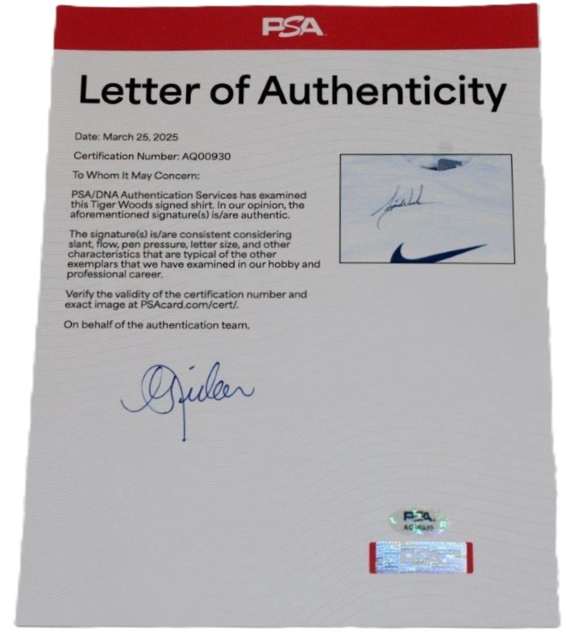 Tiger Woods Signed NIKE Tour Golf Shirt - Direct From Former Caddie Steve Williams! (PSA/DNA & Steve Williams)