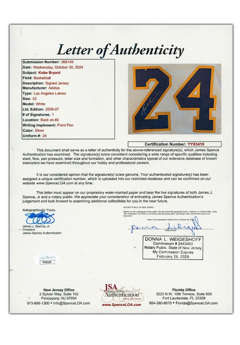 2006-07 Kobe Bryant LA Lakers Game-Issued & Autographed Jersey (JSA • Scoring Champ Season)
