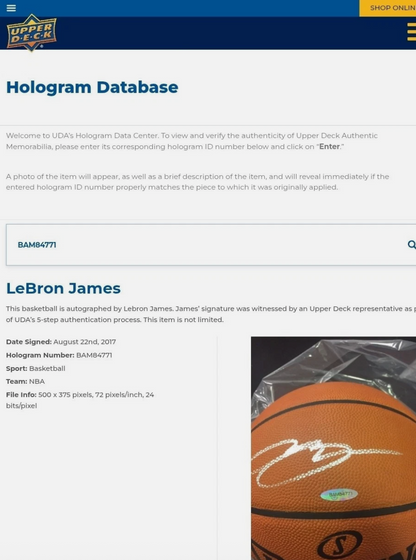 Lebron James Signed Official Spalding Basketball UDA SILVER SIG with Database match