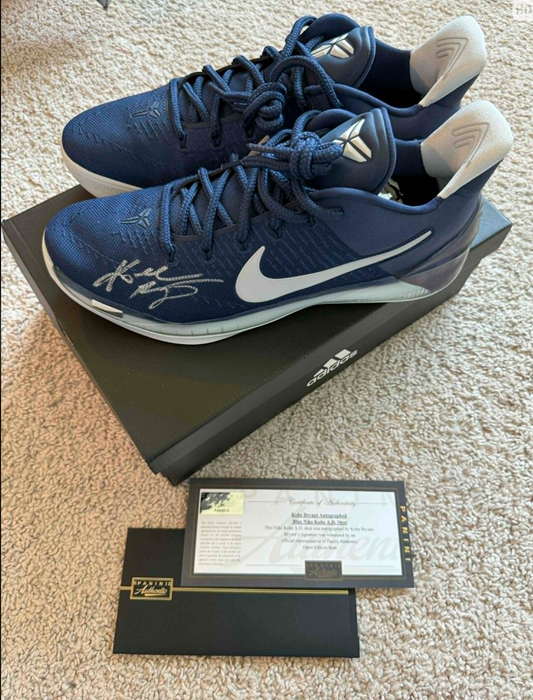 Kobe Bryant Signed Pair Of Blue Nike Kobe A.D Shoes (1 signed) Panini OG release