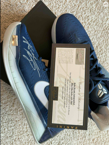 Kobe Bryant Signed Pair Of Blue Nike Kobe A.D Shoes (1 signed) Panini OG release