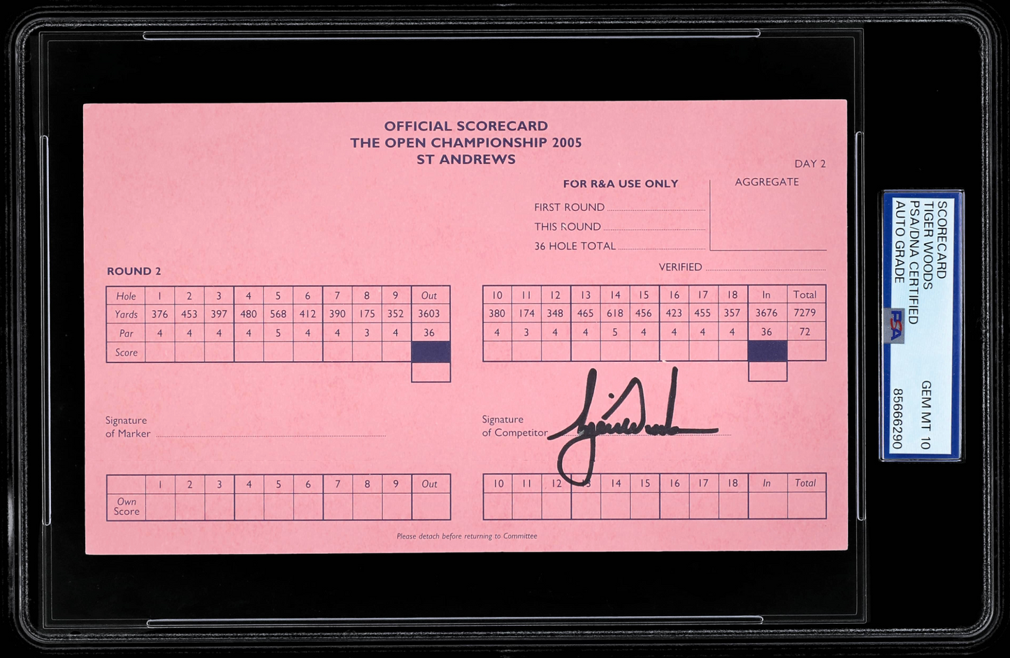 2005 Tiger Woods Signed The Open Championship St. Andrews Day 2 Official Scorecard - PSA/DNA GEM MT 10