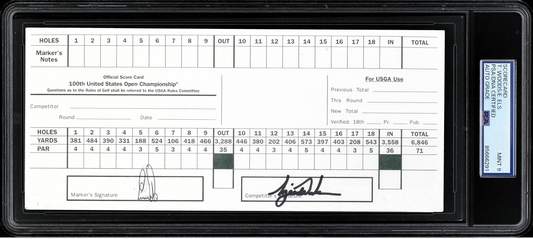 2000 Tiger Woods, Ernie Els Dual-Signed 100th US Open Championship Official Scorecard - PSA/DNA MINT 9 - Woods' First US Open Title