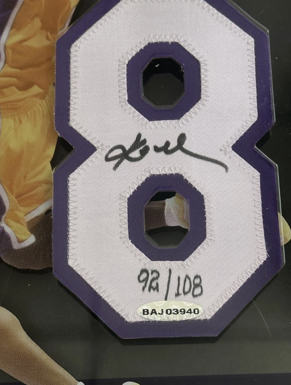 Kobe Bryant Upper Deck Authenticated Floating 8 Lucite Signed Jersey Number /108