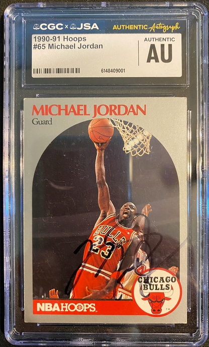 Michael Jordan Signed 1990–91 NBA Hoops #65 Card, CGC/JSA Authentic Autograph
