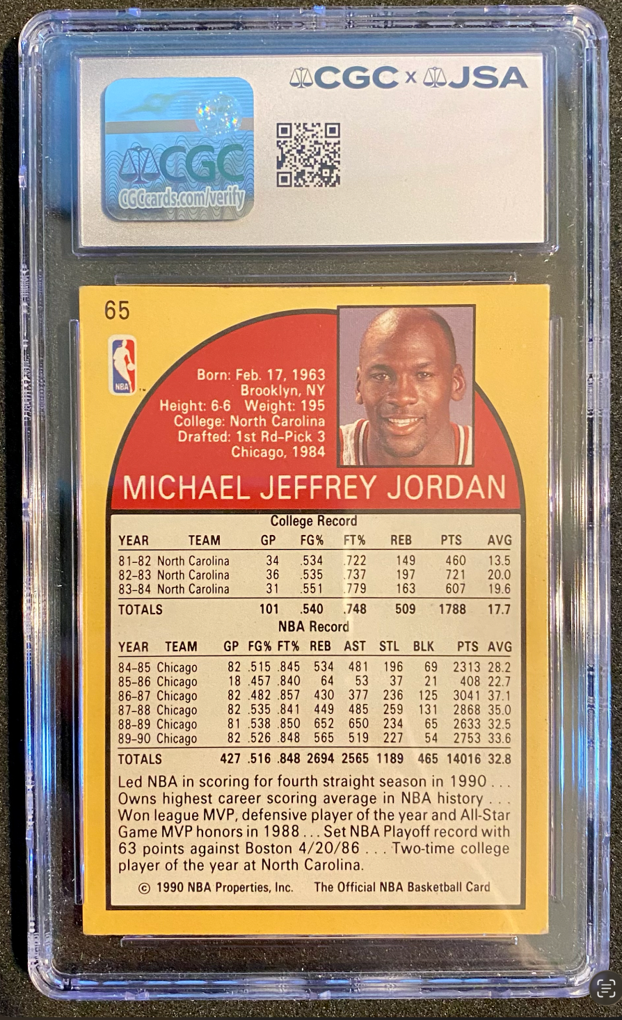 Michael Jordan Signed 1990–91 NBA Hoops #65 Card, CGC/JSA Authentic Autograph