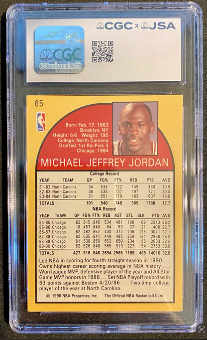 Michael Jordan Signed 1990–91 NBA Hoops #65 Card, CGC/JSA Authentic Autograph