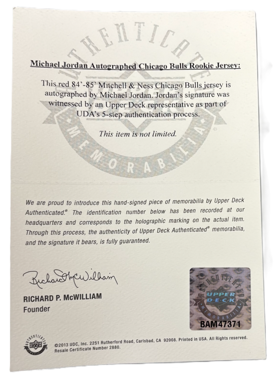 Michael Jordan Signed Mitchell & Ness 1984-85 Bulls Rookie Year Jersey w/ Large Autograph! (Upper Deck/UDA COA)
