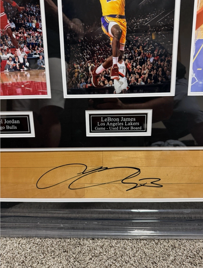 Michael Jordan Kobe Bryant LeBron James Signed Floorboards Framed UD & BAS