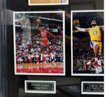 Michael Jordan Kobe Bryant LeBron James Signed Floorboards Framed UD & BAS