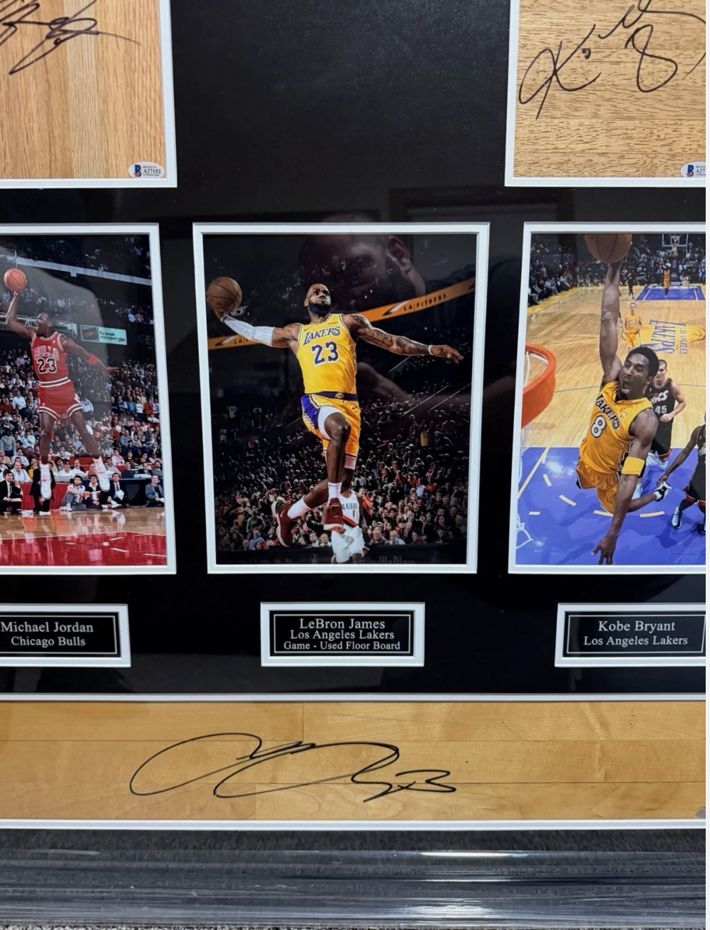 Michael Jordan Kobe Bryant LeBron James Signed Floorboards Framed UD & BAS