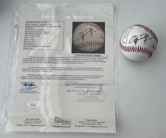 Michael Jordan HOF Autograph Auto Baseball JSA LOA Terry Francona and Atlee Hammaker