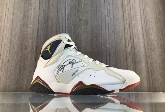 Michael Jordan Signed Air Jordan 7 Olympic Sneakers Size 12 UDA with Card