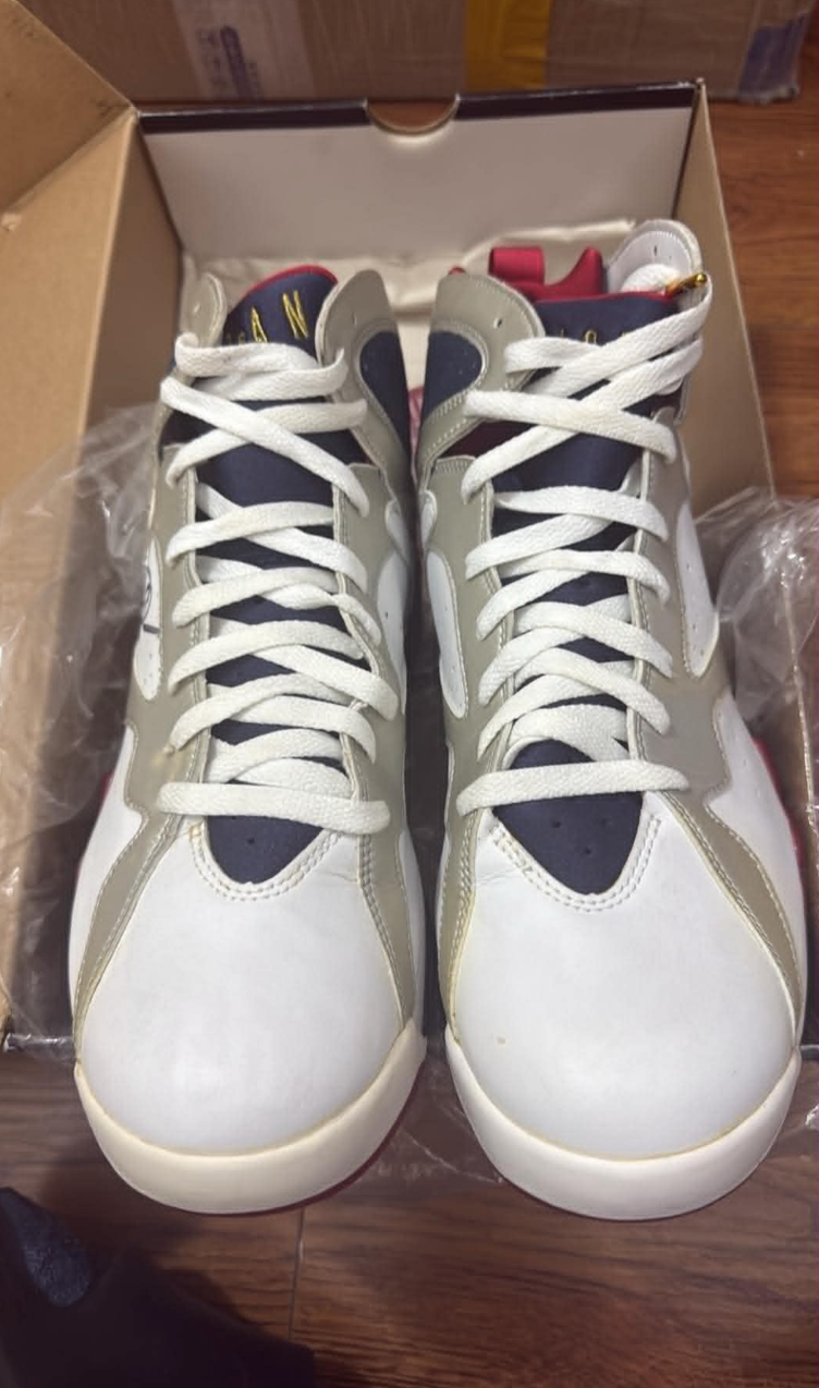 Michael Jordan Signed Air Jordan 7 Olympic Sneakers Size 12 UDA with Card