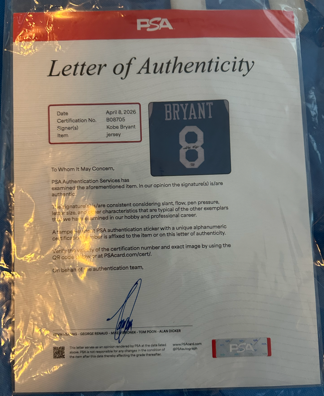 Kobe Bryant Signed Jersey Blue Lakers PSA LOA