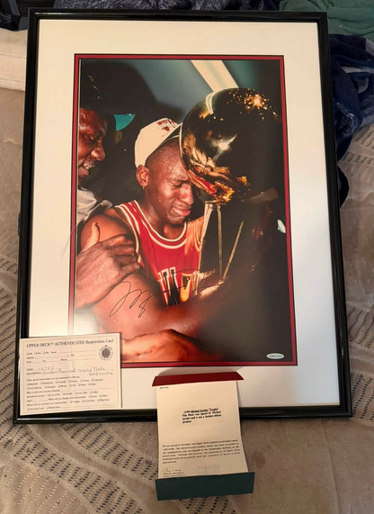 Michael Jordan Signed Trophy Photo 16x20 UDA