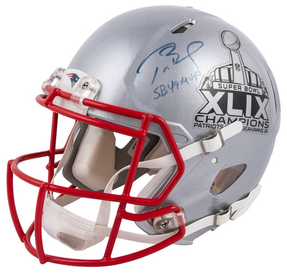 Tom Brady Signed, Inscribed New England Patriots Custom Super Bowl 49 SpeedFlex Helmet - JSA LOA