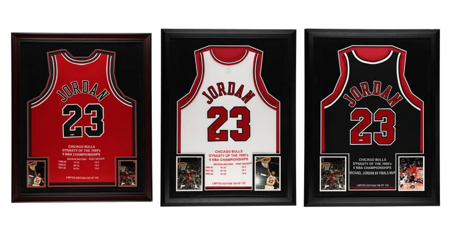 Michael Jordan Signed, Framed Chicago Bulls Dynasty Jersey Collection (3 Different) - Each #109/123, 32.75 x 42.75 - Beckett LOAs (3)