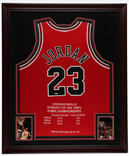 Michael Jordan Signed, Framed Chicago Bulls Dynasty Jersey Collection (3 Different) - Each #109/123, 32.75 x 42.75 - Beckett LOAs (3)