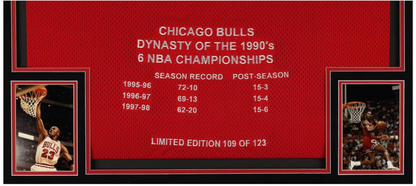 Michael Jordan Signed, Framed Chicago Bulls Dynasty Jersey Collection (3 Different) - Each #109/123, 32.75 x 42.75 - Beckett LOAs (3)