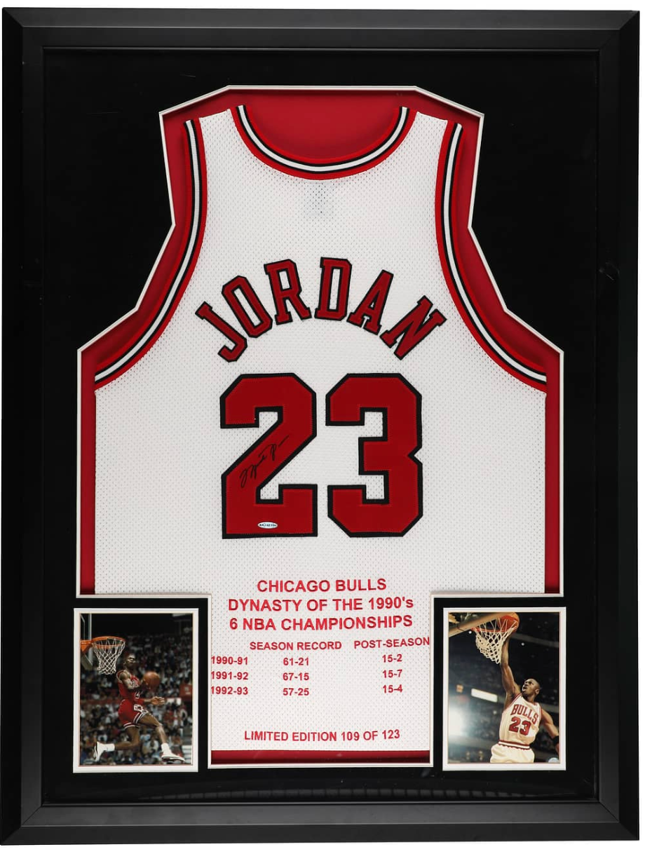Michael Jordan Signed, Framed Chicago Bulls Dynasty Jersey Collection (3 Different) - Each #109/123, 32.75 x 42.75 - Beckett LOAs (3)