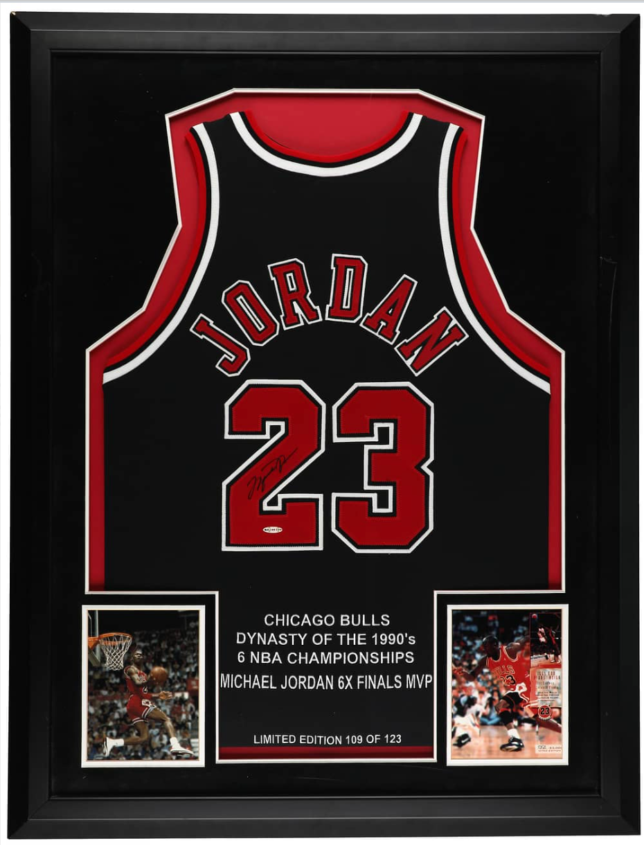 Michael Jordan Signed, Framed Chicago Bulls Dynasty Jersey Collection (3 Different) - Each #109/123, 32.75 x 42.75 - Beckett LOAs (3)